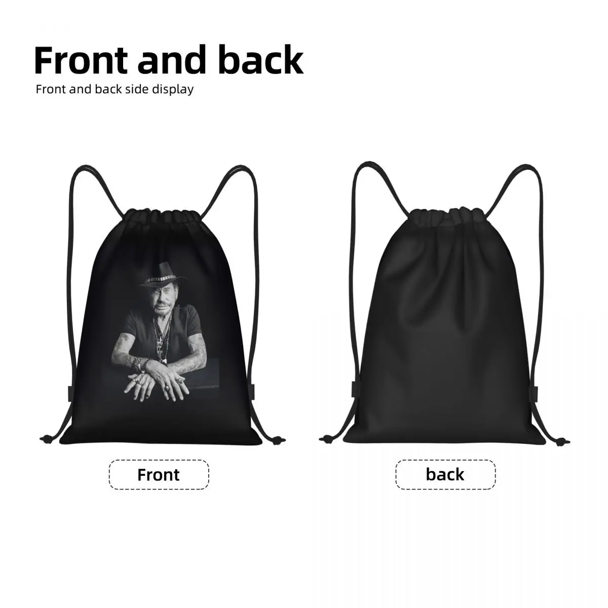 Music Singer Johnny Hallyday Drawstring Backpack Women Men Sport Gym Sackpack Portable French Rock Shopping Bag Sack