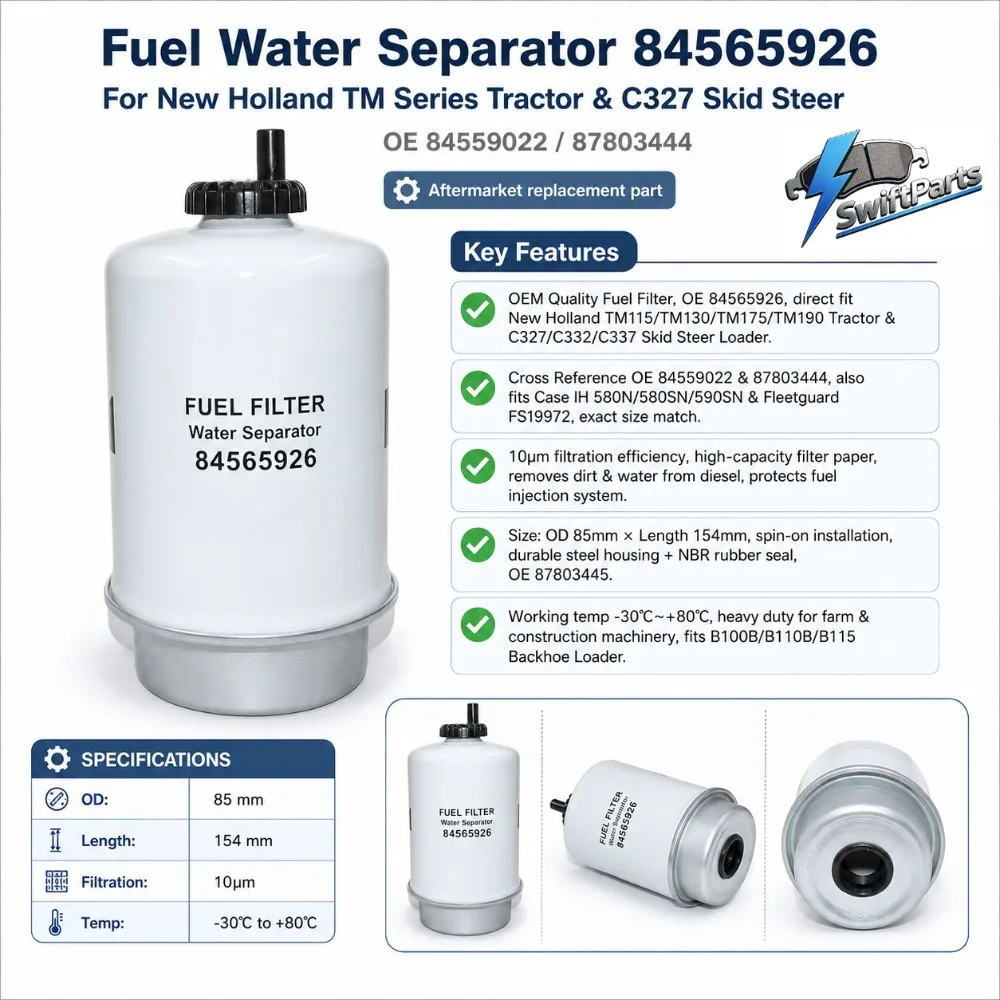 84565926 Fuel Water Separator for New Holland TM Series Tractor C327 Skid Steer OE 84559022 87803444 C227 C332 C334 C337 TR310