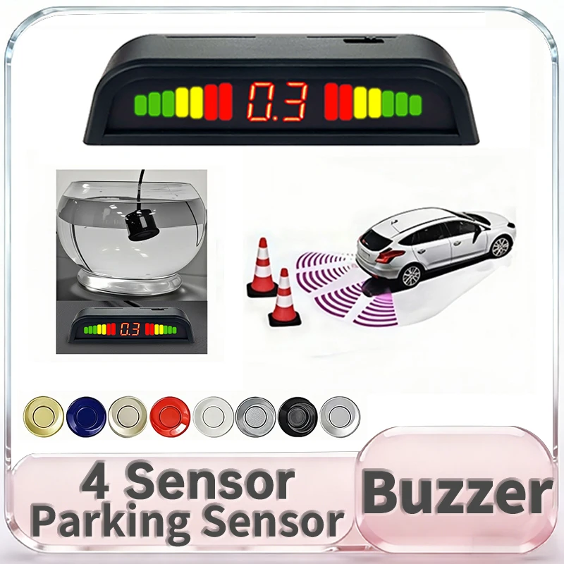 HIPPCRON Front&Benind Car Parking Sensor System Backlight Parktronic Monitor LED Display Backup Buzzer 4 Sensor 22MM 12V Colors