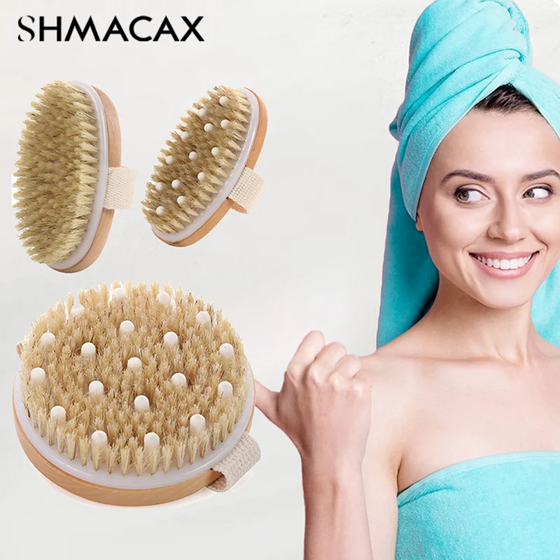 1pcs Exfoliating Wooden Body Massage Shower Brush Natural Bristle Bath Brush Soft SPA Woman Man Skin Care Wet Dry Body Brush