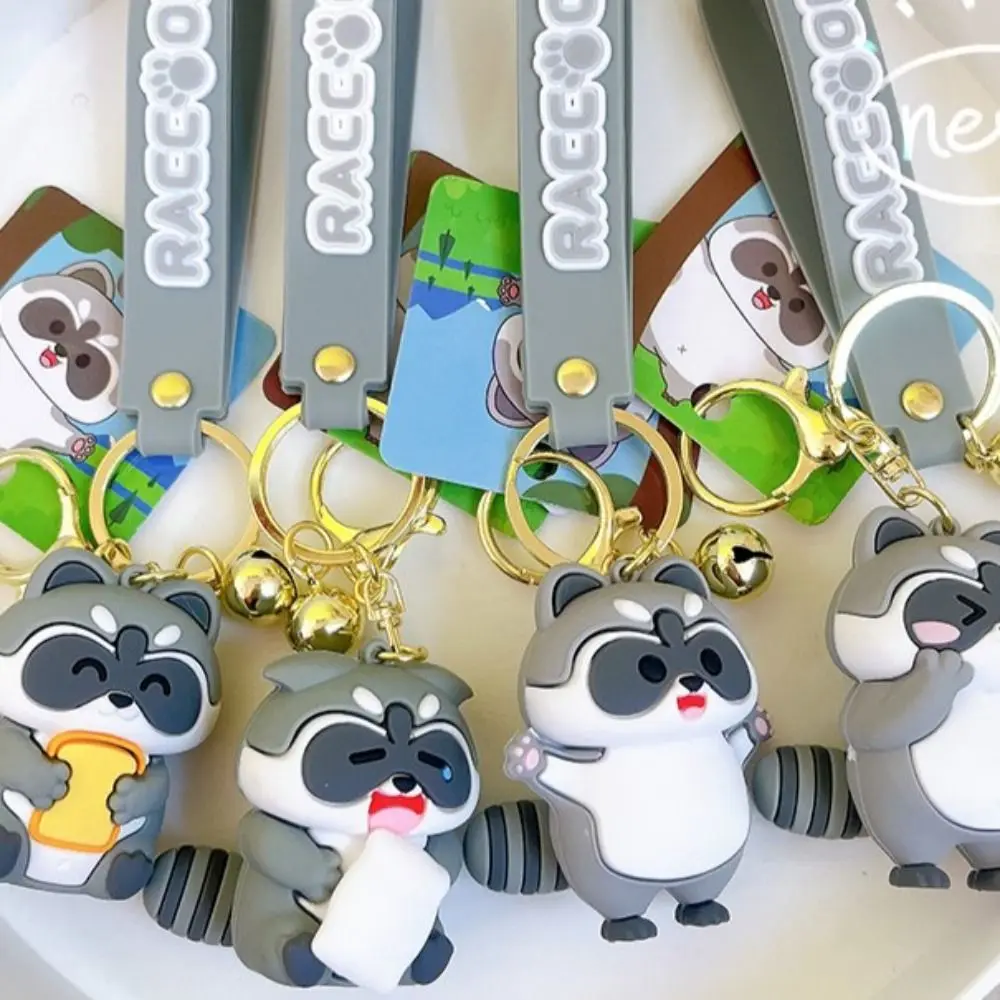 1 PCS Funny Raccoon Keychain Cartoon Design Earphone Case Pendant Creative Animal Shape Keyring For Gift