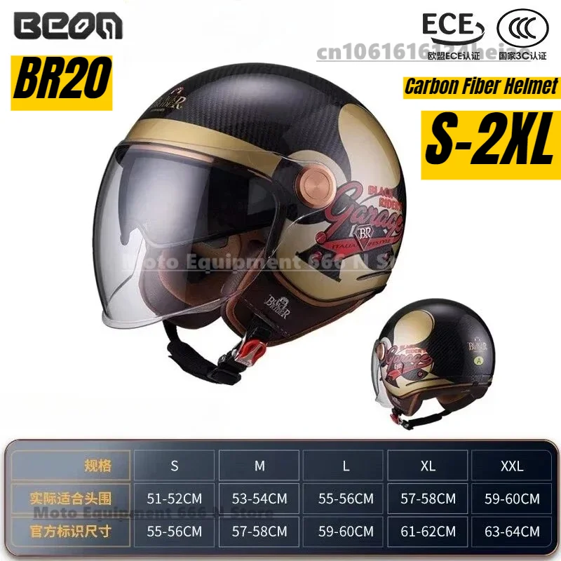 

BEON Carbon Fiber Motorcycle Helmet Men Dual Lens Scooter Moto Half Helmet Riding Motocross Helmets BR20 casco moto