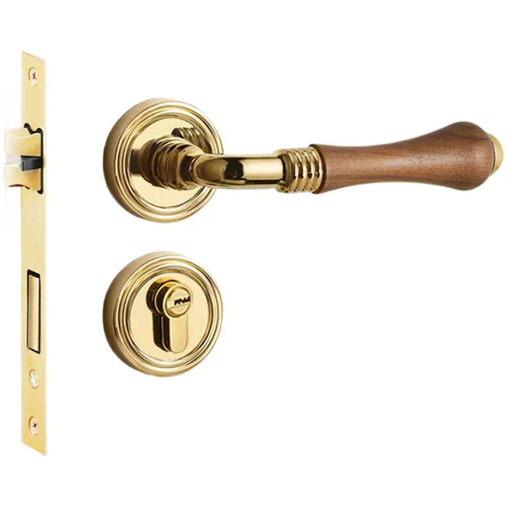 Magnetic Silent Split Door Lock with Walnut Finish Zinc Alloy Interior Use for Bedroom Rust Resistant Construction