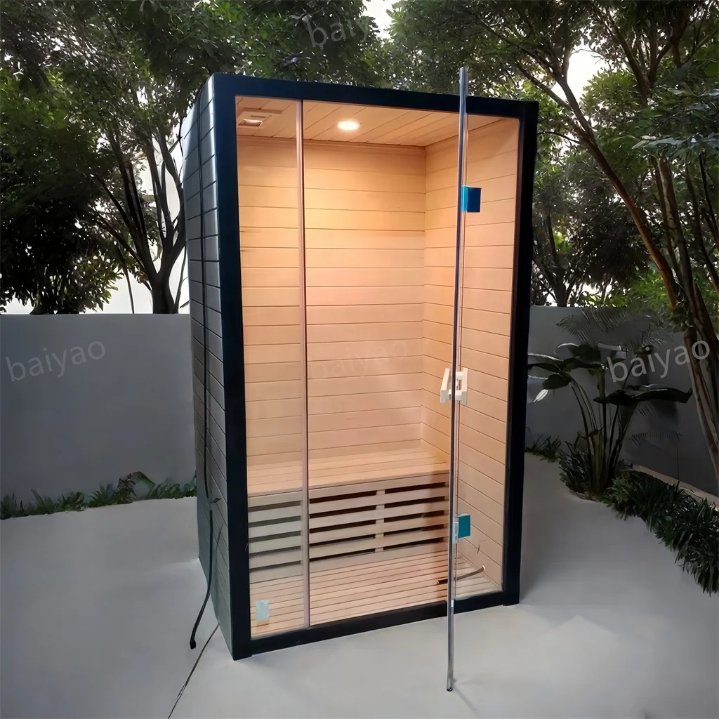 High Quality Modern Outdoor Wooden Steam Sauna Cabin For Apartment/Living Room Use 1-2 People Cedar Barrel Far Infrared Dry