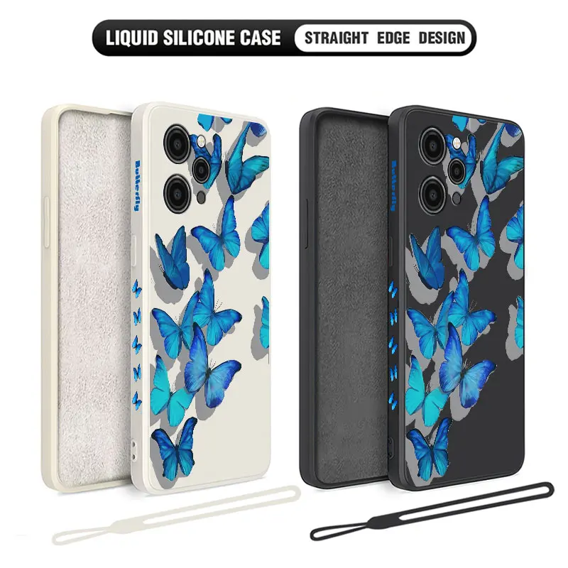 Blue Butterfly Fresh Phone Case For Xiaomi Redmi 12C 10 10C 10A 9 9T 9A A1 K20 K30 K40 Pro Plus 4G 5G Liquid Silicone Cover