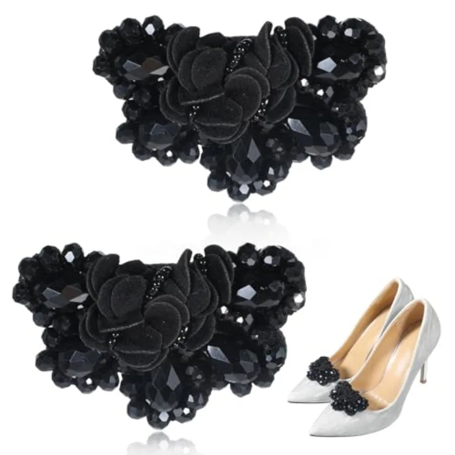 

2 Pcs Women Bow Shoe Clips, Detachable High Heels Buckle, Vintage Beading Shoe Embellishment, Shoe Clips for Flats High Heels f