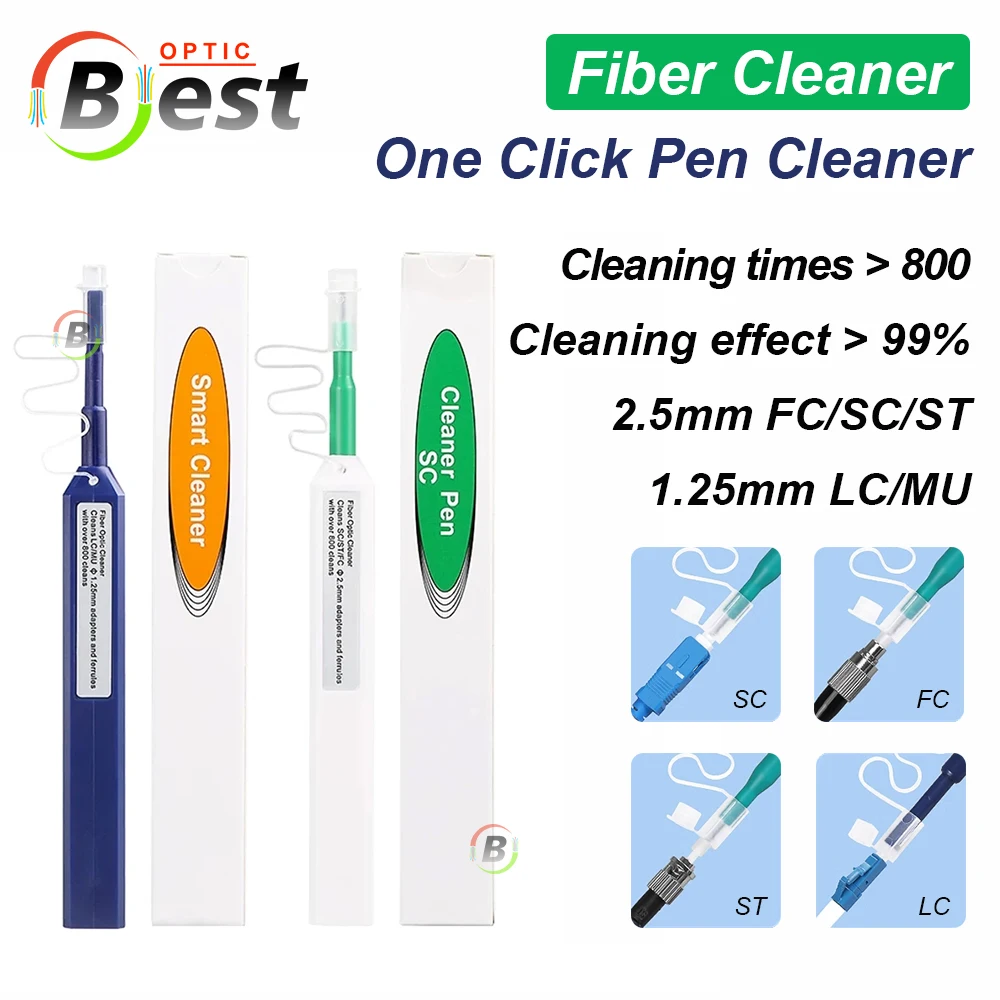 One Click Fiber Cleaning Pen Fiber Optic Cleaner Tool Optical Connectors with 800+ for 1.25/2.5mm UPC/APC Ferrules Push Type