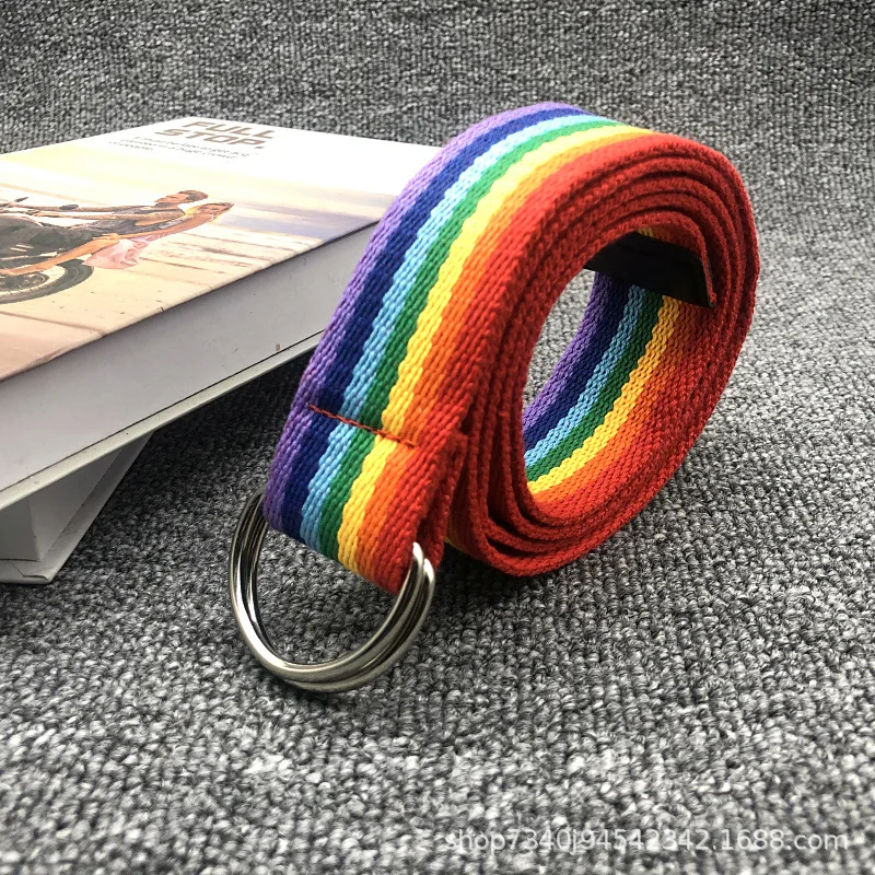 Fashion Long Waist Belt for Women Lady Pretty Canvas Trendy Rainbow Colors Thin Skinny Waist Belt Dress Accessory Clothes Gift