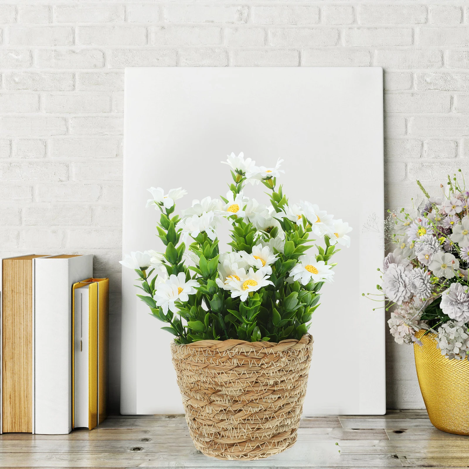 

Elegant Artificial Green Plants Indoor Decoration Lifelike Potted Flower in Rattan Basket Home Decor