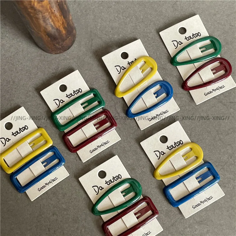 Colorful Metal Snap Hair Clips For Women & Girls Water-drop Rectangle BB Clips Cute Fringes Hairpins Fashion Hair Accessories