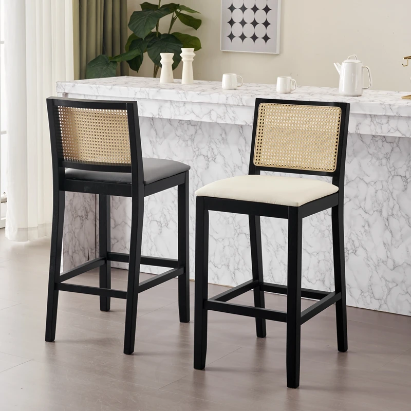 سجل الخشب بار البراز مع مسند الظهر الشمال مكافحة ارتفاع كراسي القدم الحديثة الروطان نسج كراسي بار الحد الأدنى أثاث المنزل