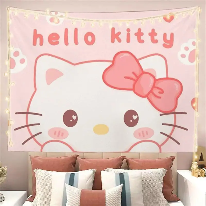 Hello Kitty Cartoon Tapestry Home Decor Kawaii Girls Student Dormitory Bedroom Living Room Wall Decoration Design Birthday Gift