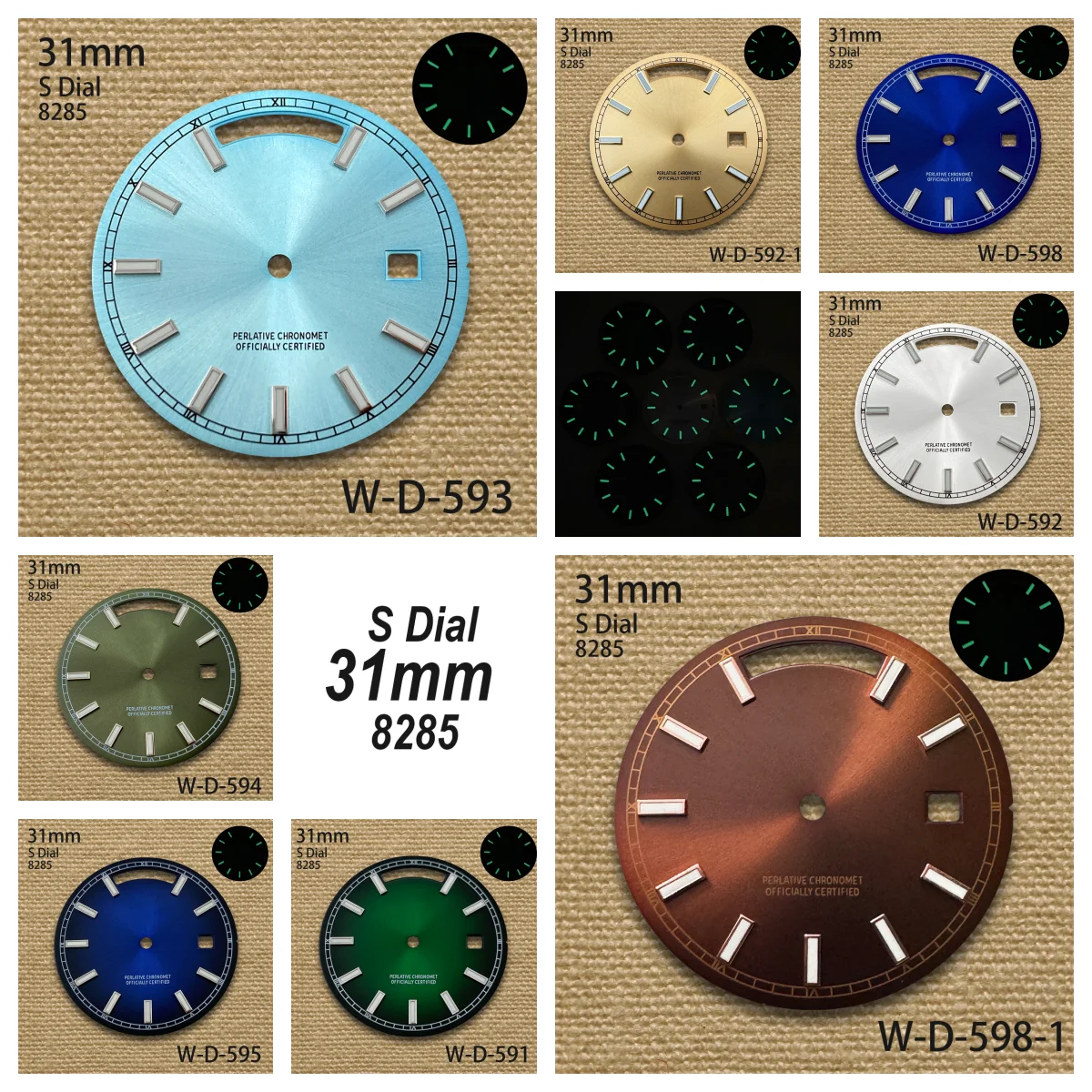 31mm Day And Date S Dial Fit 8285 Movement Green Luminous Sunray High-Quality Dial Watch Modification Accessories