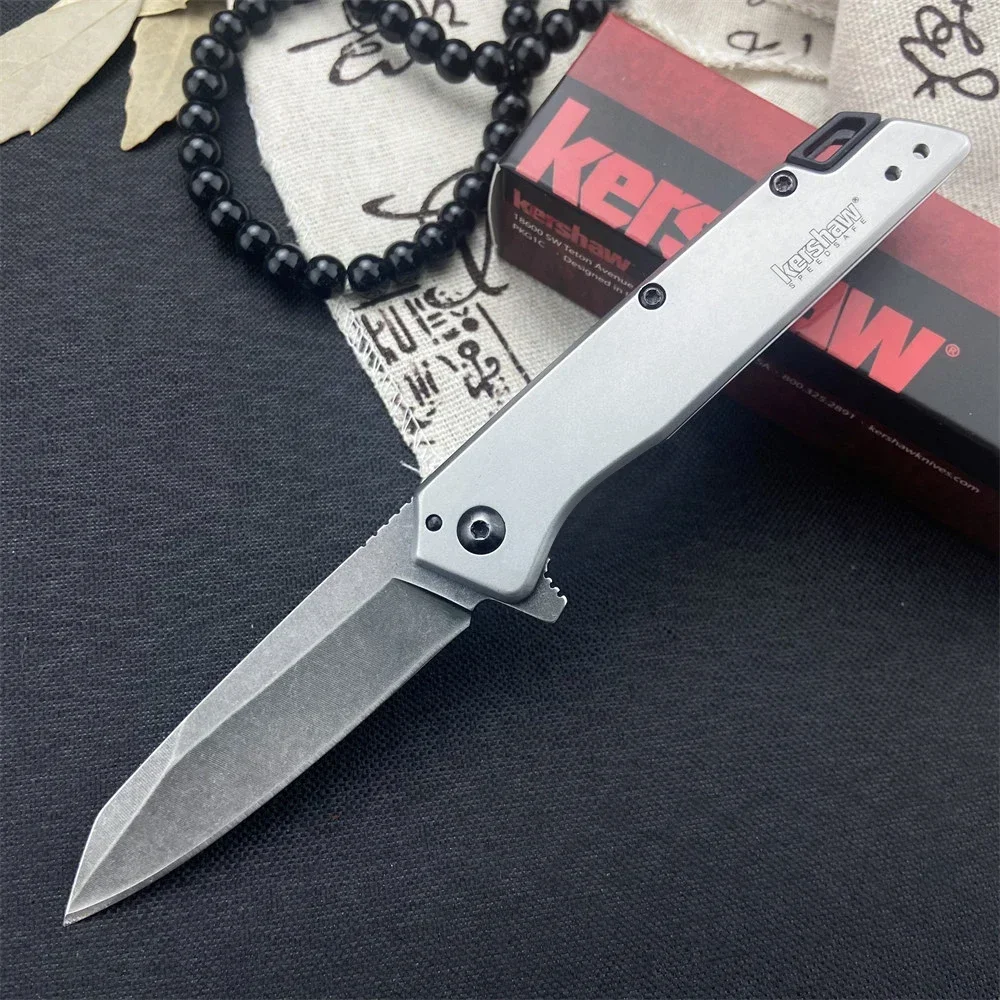 Gray KS Misdirect 1365 Tactical Folding Knife 8Cr13Mov Blade Aluminum Handle Flipper Assisted Outdoor Pocket Utility EDC Knives