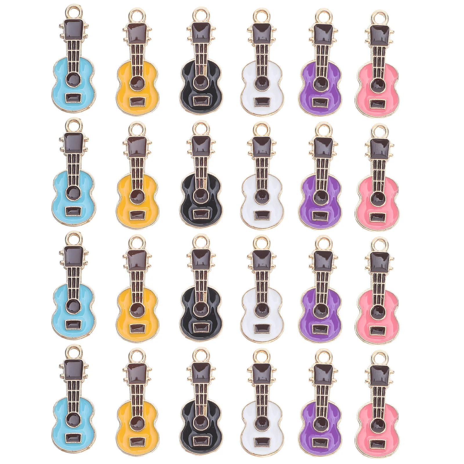 50Pcs Mini Handmade Guitar Pendant Alloy Enamel Charms DIY Jewelry Making Necklace Bracelet Earring Musical Instrument Theme