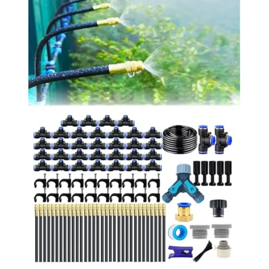 Garden irrigation kit for lawn and courtyard use, copper nozzle, green, 360-degree bending dropper with quick connector and ato