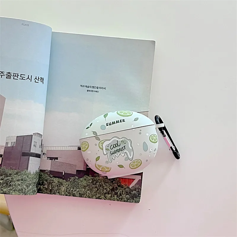 Fone de ouvido para Xiaomi Redmi Buds 4 Active,Cartoon Fruit Drink Pattern Design, Crystal Sticker, Shockproof Capa com Gancho