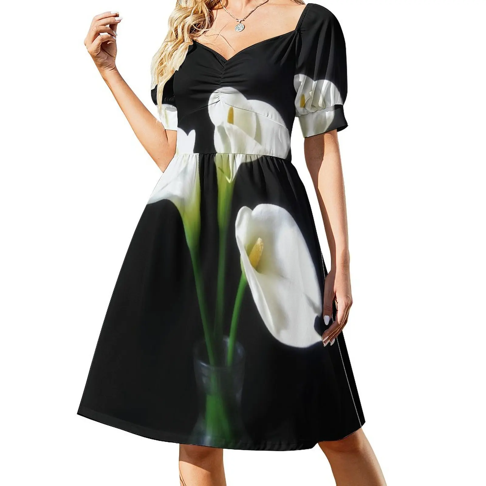 

Elegant Calla Lily Flowers 10 Short Sleeved Dress Woman clothing womans clothing Dress