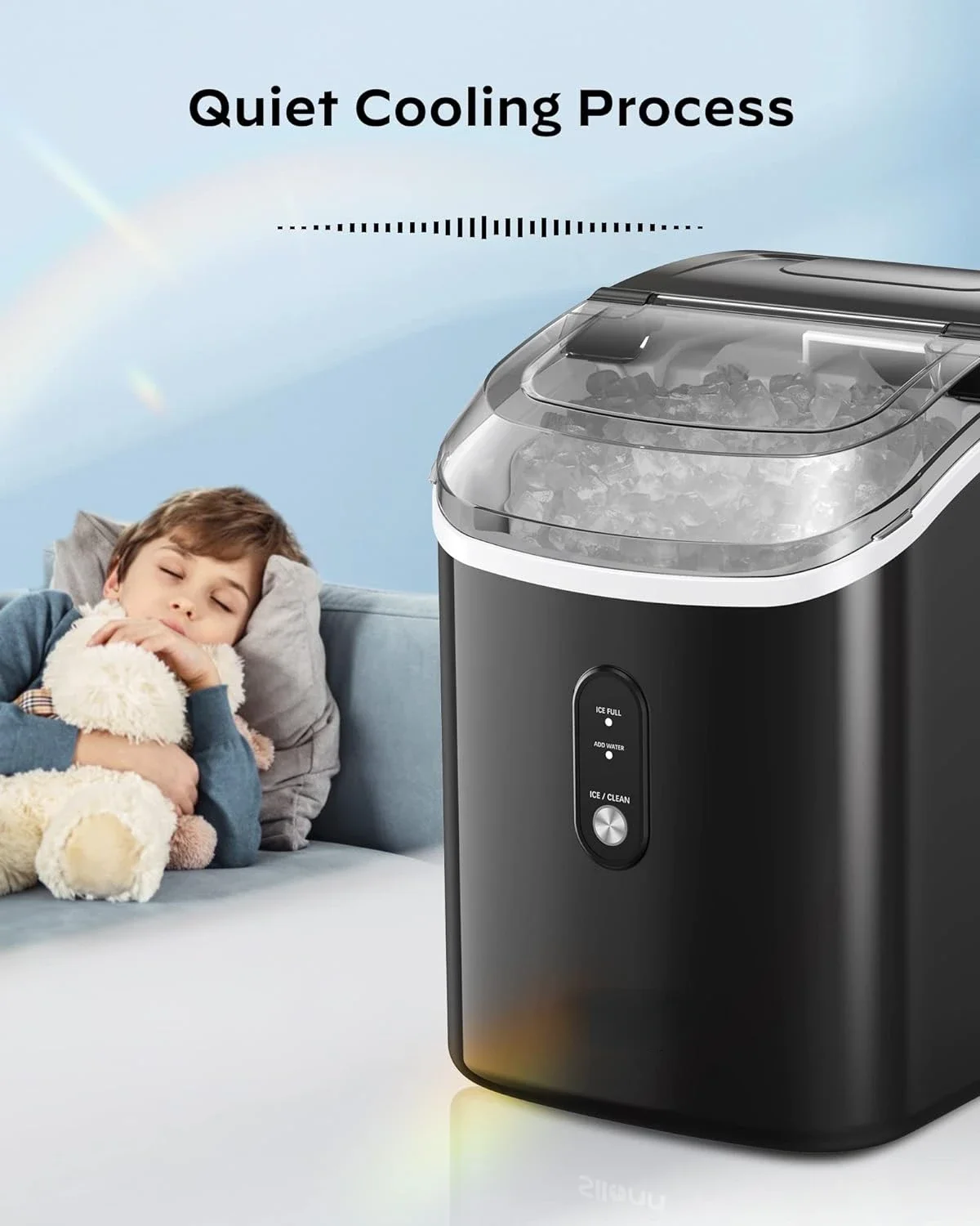 Eficiente Nugget Ice Maker para bancada, 33lbs/24h Capacidade, Pebble Ice Maker Machine, perfeito para cozinha