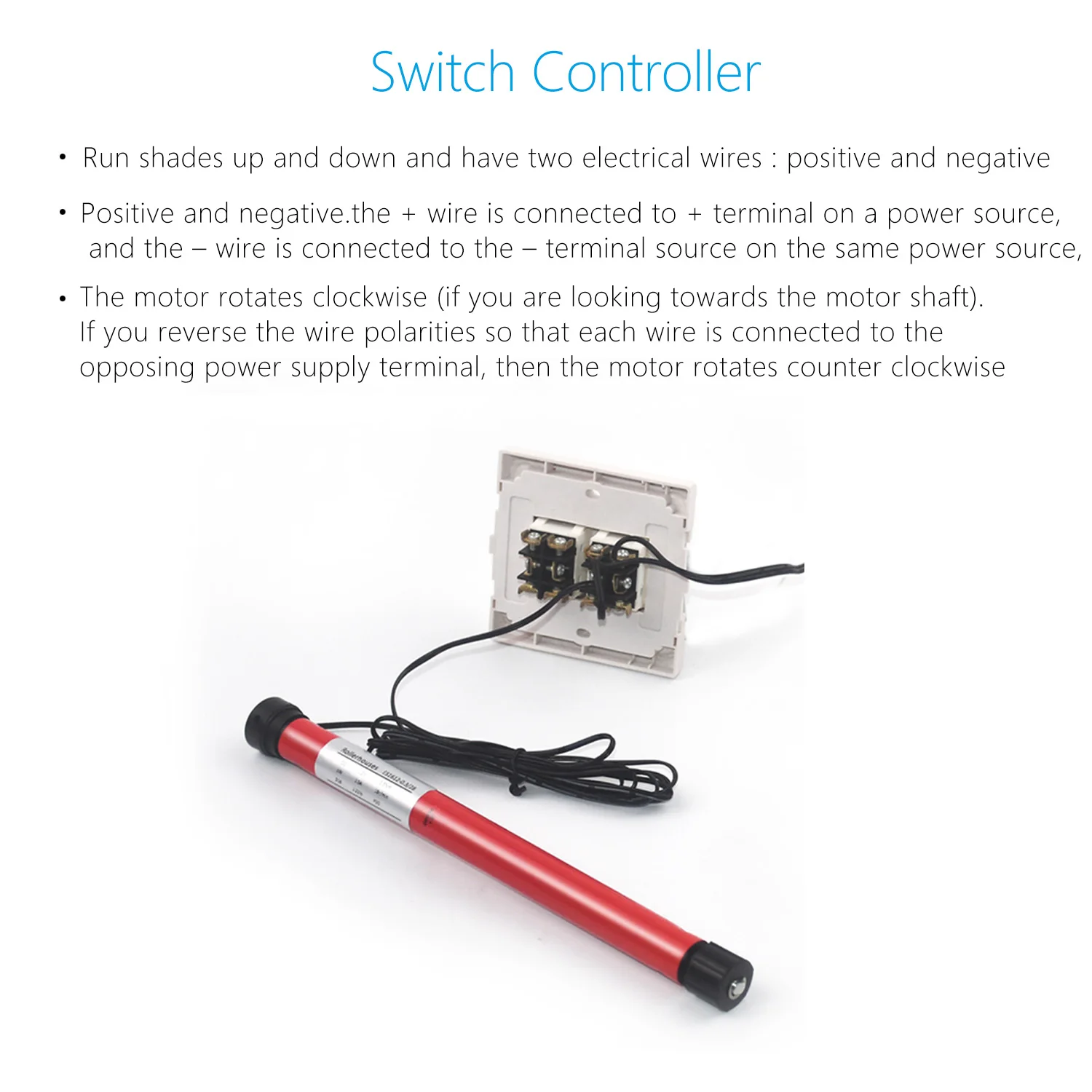 Rollerhouses ES1612 - DC12V 2 cables interruptor controlado motores de persiana/paleta eléctrica para persiana enrollable RV de 21 mm-25 mm-28 mm