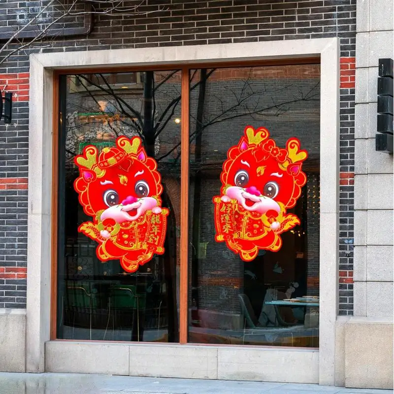 Dragon Year Spring distet 3D Cartoon Dragon Window Clings distico Spring Festival Cartoon Zodiac Character Spring distet