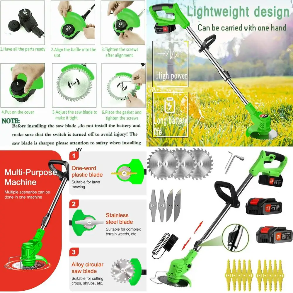 

Легкий электрический триммер с 4 вариантами лезвий, двумя аккумуляторами для удаления сорняков на газонах и в садах