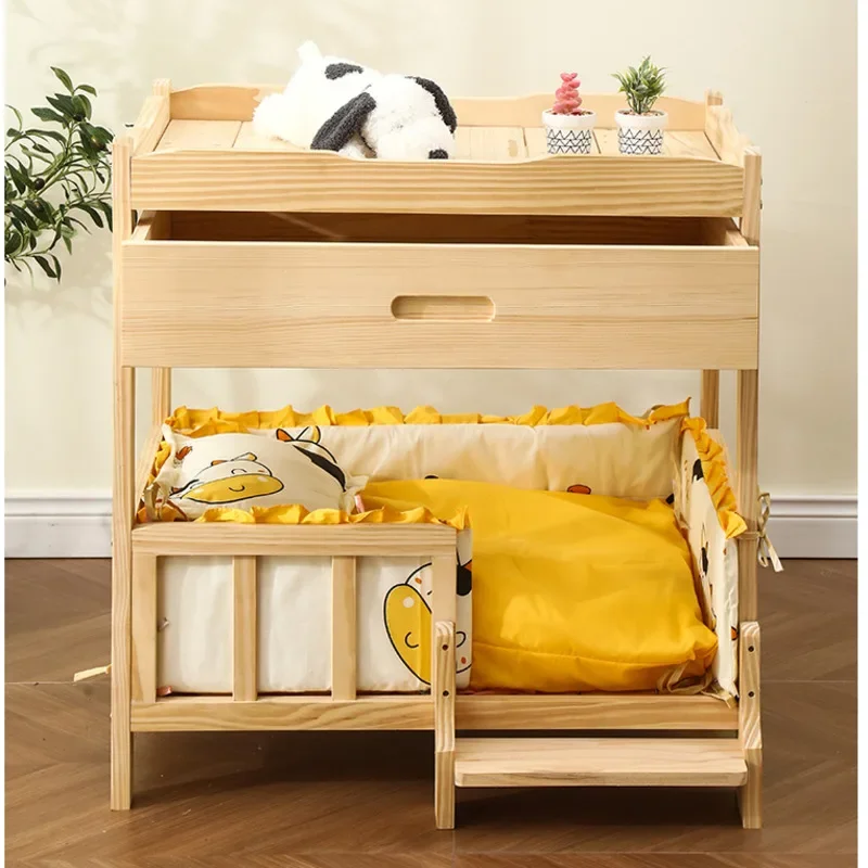 2-Layer Solid Wood Princess Bed for Pets Universal Cat Dog Supplies Comfortable Breathable Dog Nest Convenient Climbing Ladder