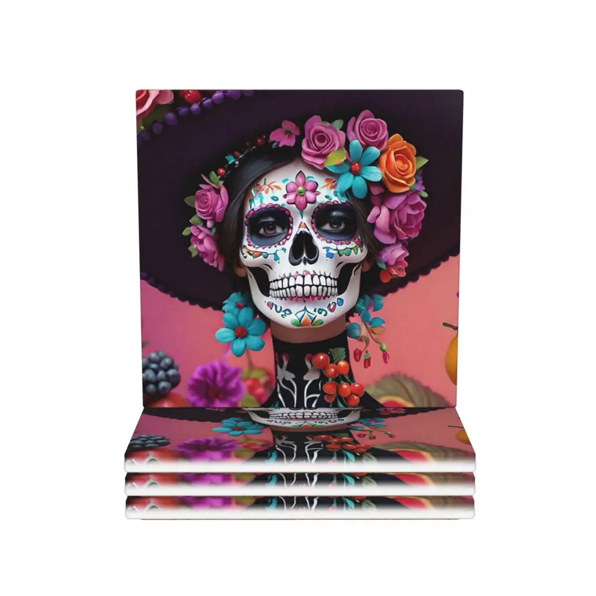 

День мертвых сахарный череп мексиканская девушка подставки керамика горячий коврик украшение для столовой посуда для кухонного стола салфетки коврик