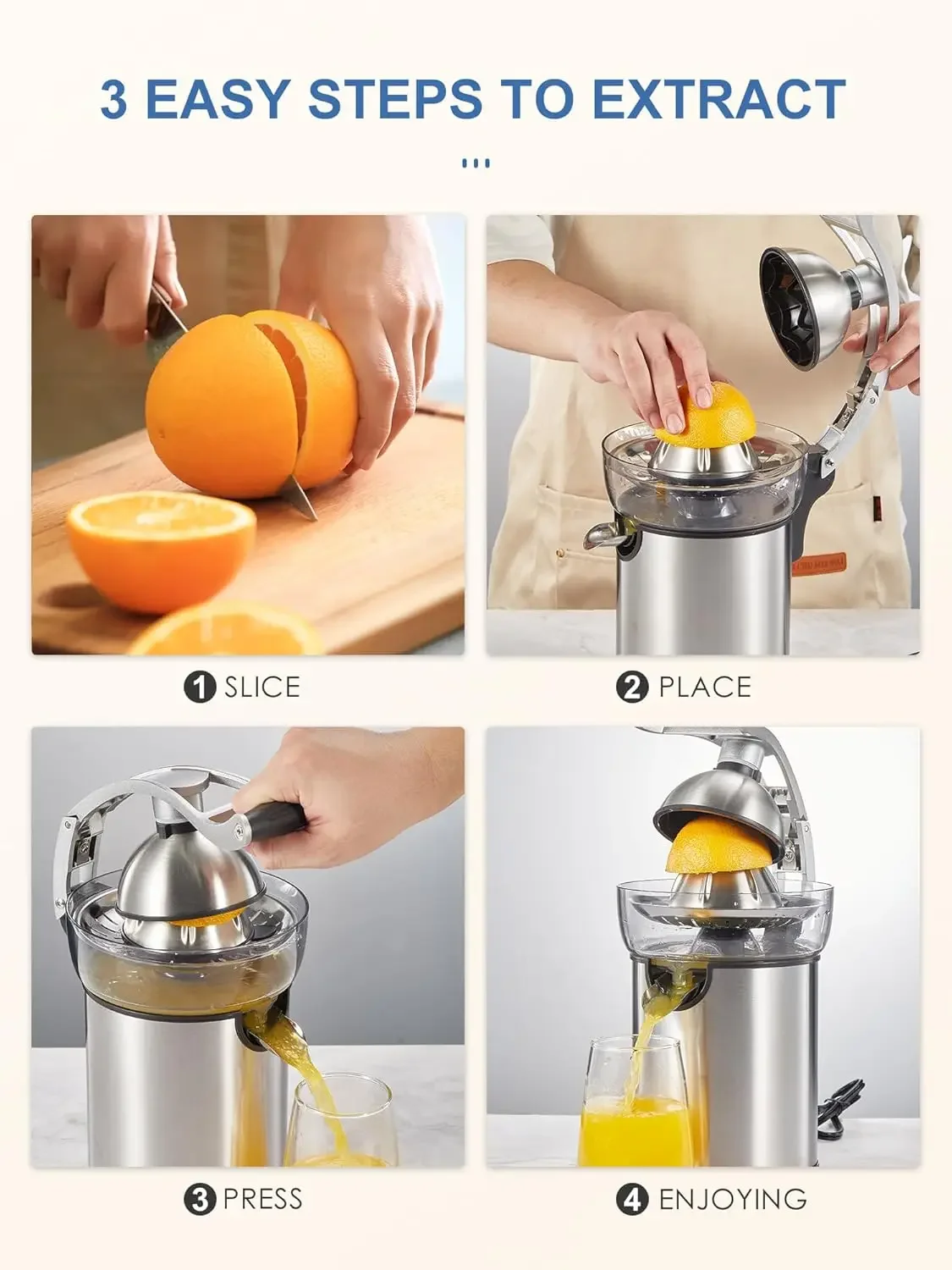 Easy to Clean Citrus Juicer Squeezer with Anti-Drip Spout and Rubber Handle for Orange, Lemon, and Limes - Dual Size Cones for E