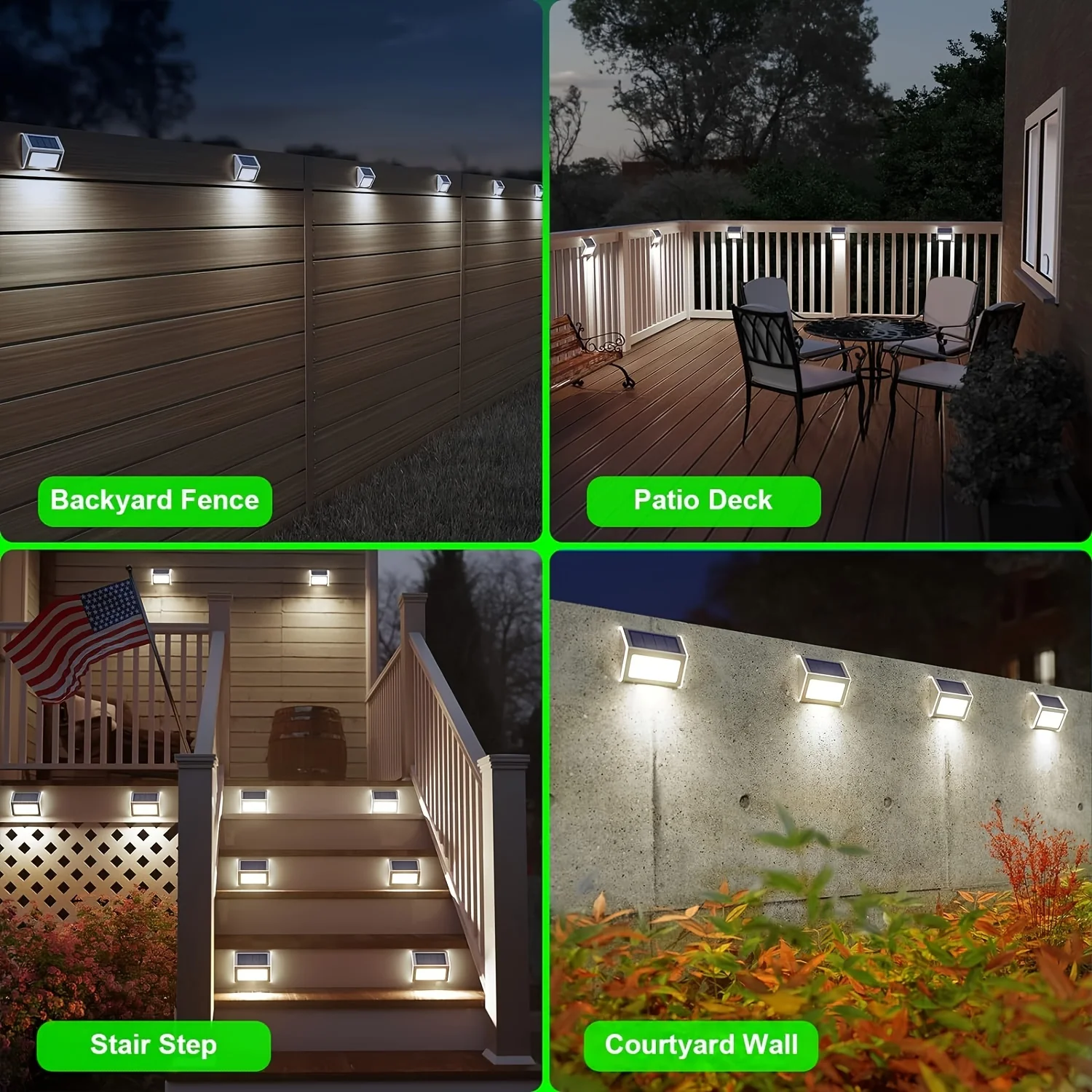 2Pack Solar Deck Lights LED Solar Outside Stair Outdoor LED Lighting Stainless Steel Waterproof Solar Fence Light for Garden