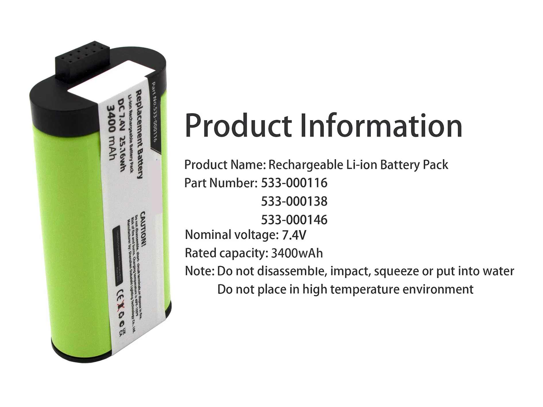 Replacement Battery for Logitech  084-000845, S-00171,Ultimate Ears MegaBlast, Ultimate Ears Megaboom 3 533-000146 7.4V/ 3400mAh