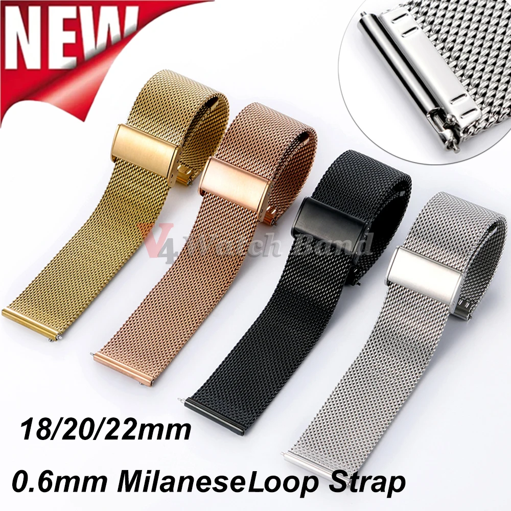0.6 Milanese شبكة حلقة حزام الساعات ل Seiko ل DW ساعة الصلب ميلانو حلقة حزام 18 مللي متر 20 مللي متر 22 مللي متر حزام (استيك) ساعة الرجال النساء الإكسسوارات
