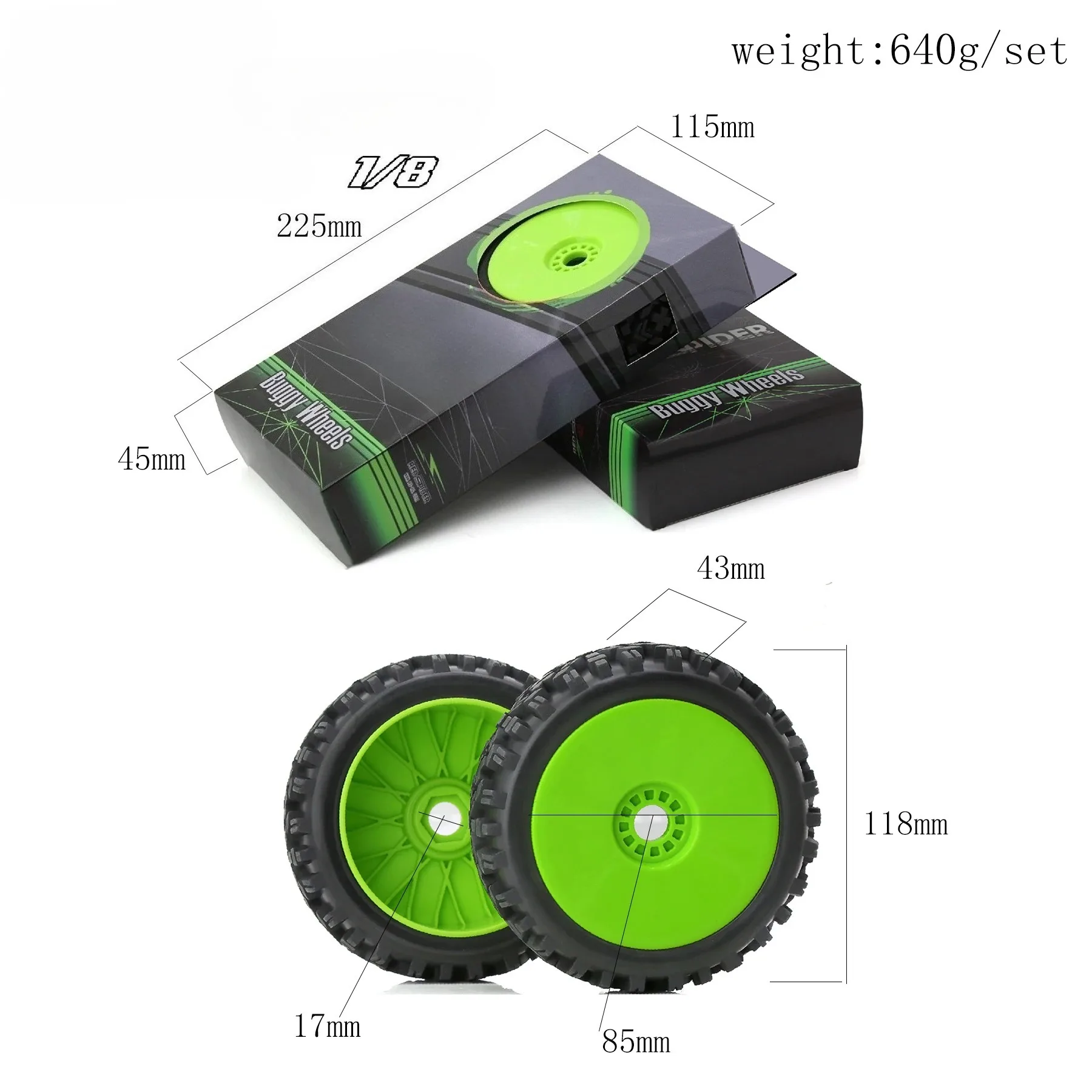 4PCS 1/8 RC Racing Car 116mm *45mm Off Road Buggy Tires Wheel 17mm Hex Hubs for HSP Jingshang MP10 Feishen Hongnuo Generic R81