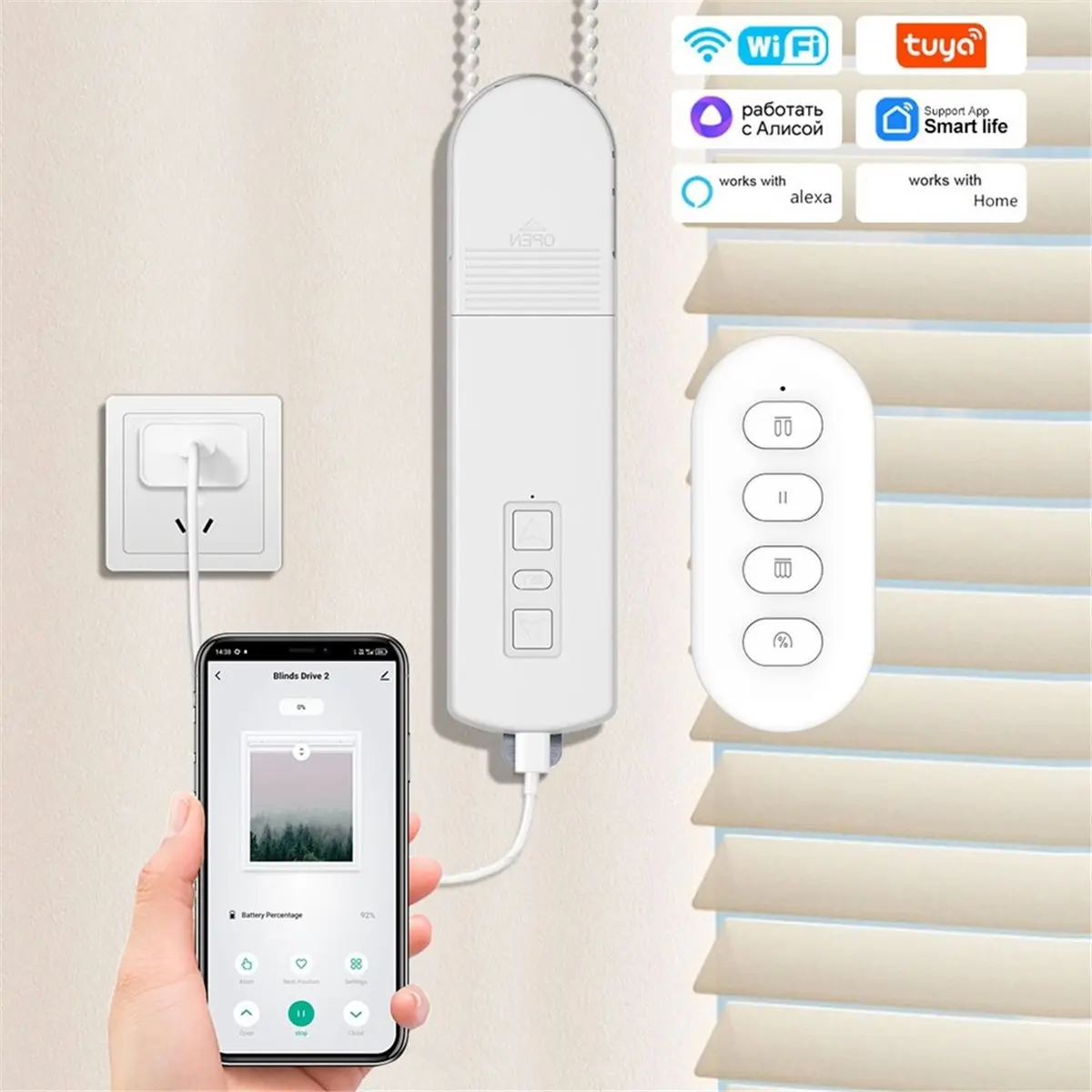 DT75BG Tuya WiFi Smart Electric Curtain Motor Roller Shade Driver App Voice Remotely Control Automatic Curtain Motors UK Plug