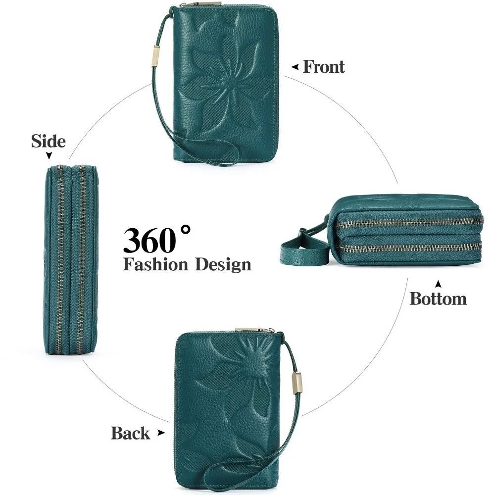 

New Leather Women's Wallet Large Capacity Multifunctional Double Zip Wallet Wristlet Purse