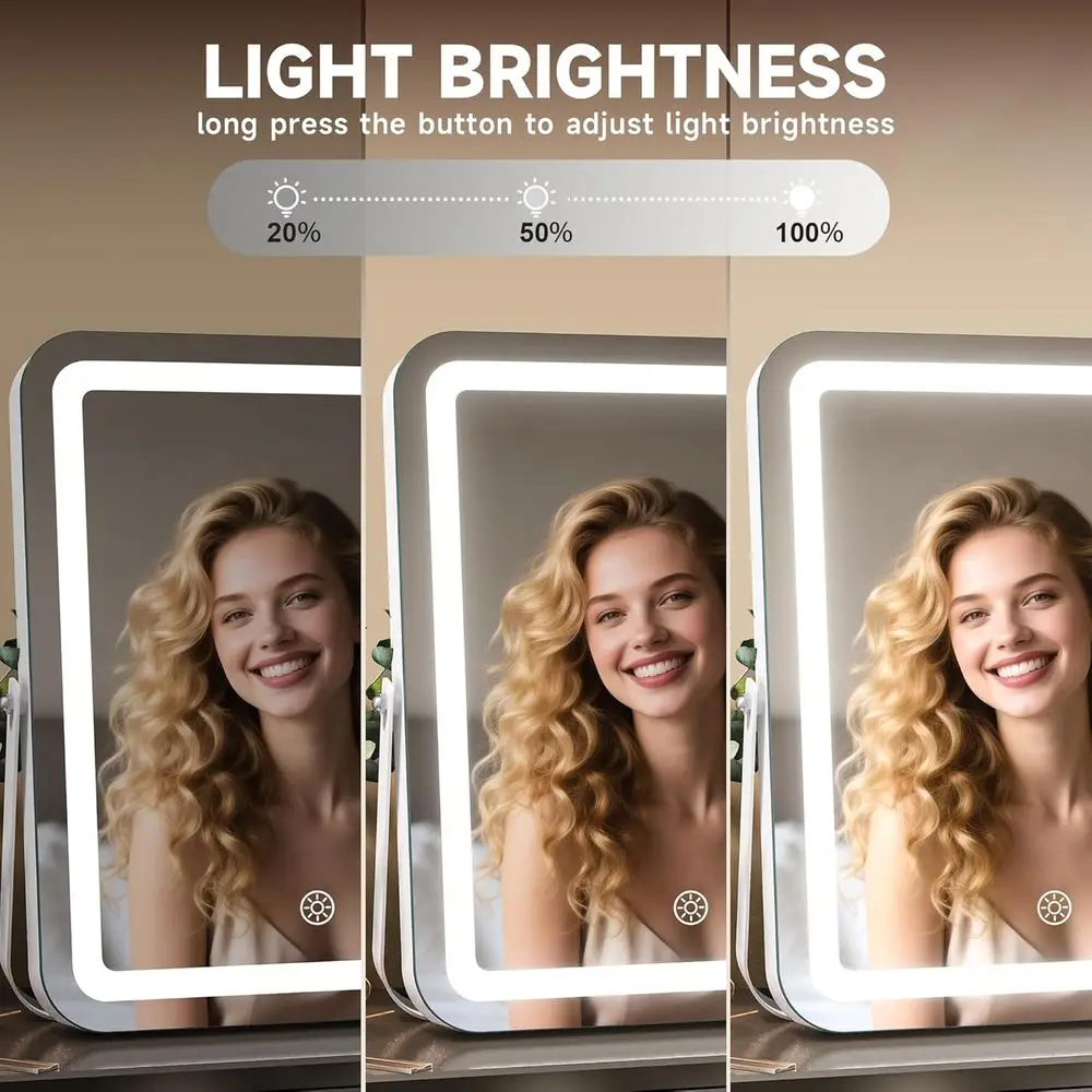 مرآة مكياج LED بلوتوث مع ضوء 17.7 × 13.8 ومكبر 10 مرات، ومستشعر ذكي، وإطار معدني أبيض