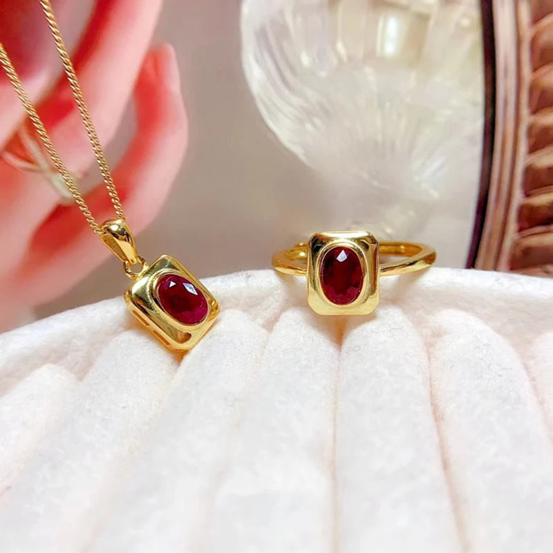 

Natural Ruby jewelry sets for women rings pendant silver 925 luxury gem stones 18k gold plated free shiping items