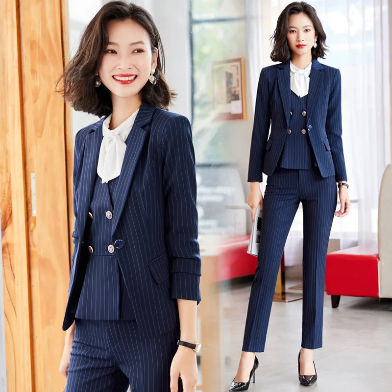 2025Women's New Autumn and Winter Striped Long-Sleeve Professional Suit Fashionable Business Commuting Formal Suit Set