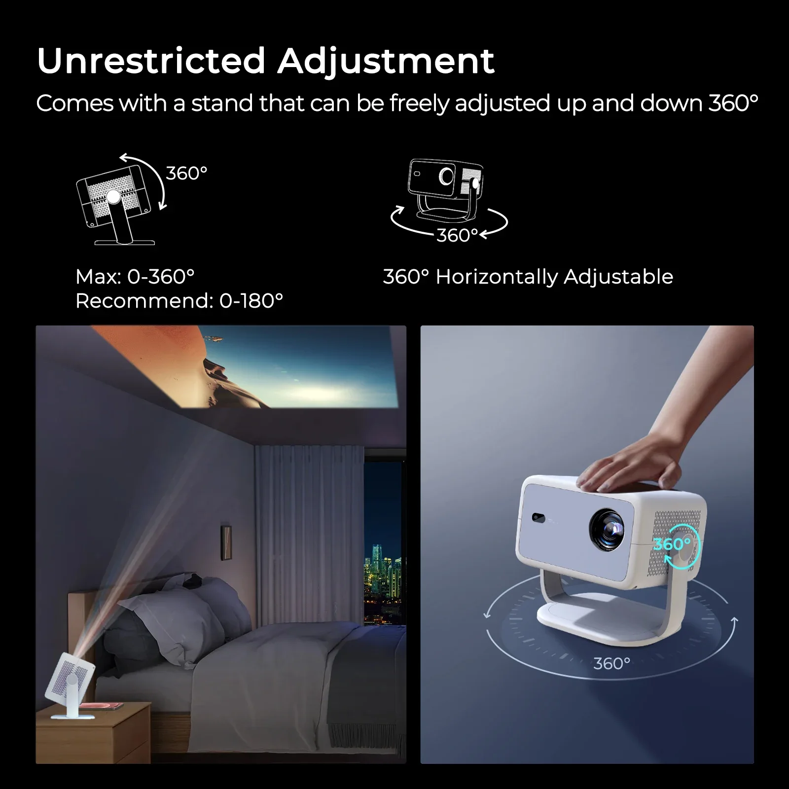 Proiettore LynCast 4K L018 800ANSI Native 1080P Messa a fuoco automatica e Keystone 360 °   Ruota il home theater portatile Android 11 BT5.2 WIFI6
