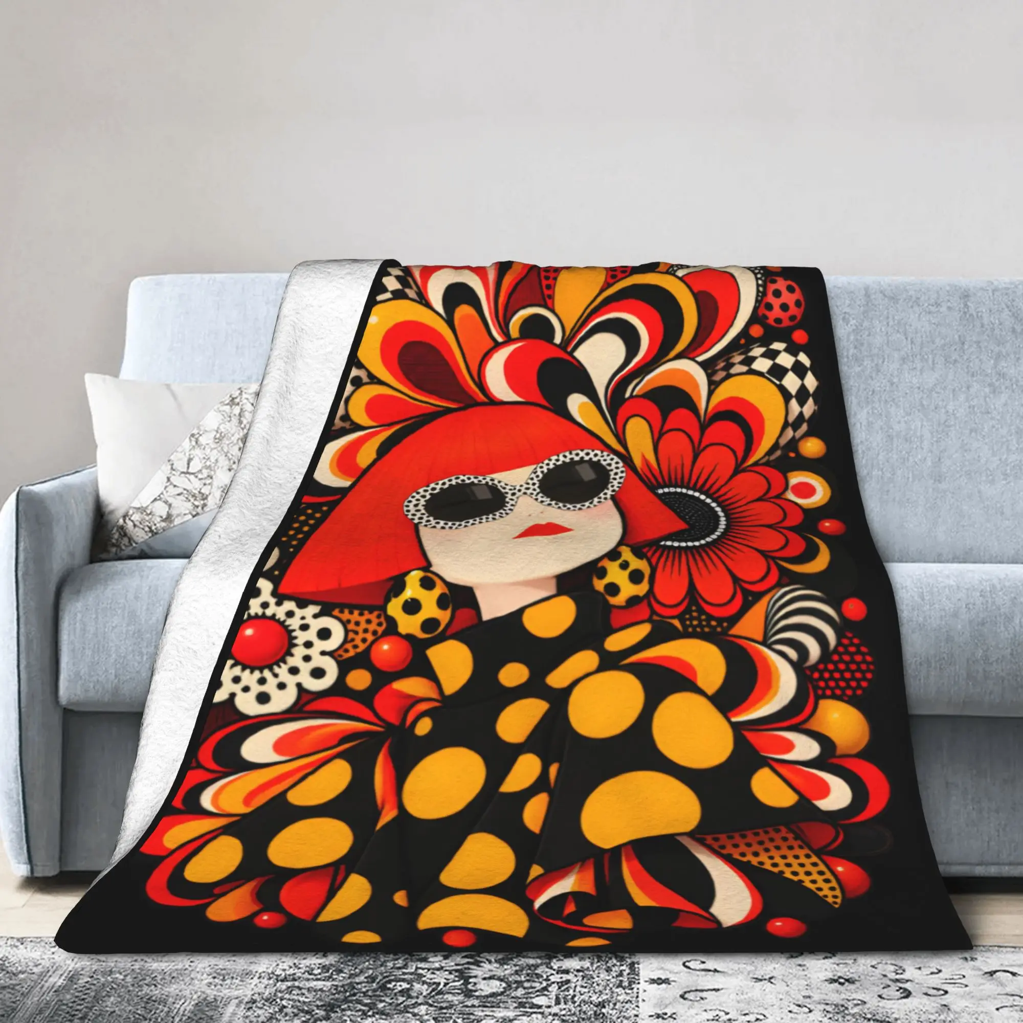 Yayoi Kusama Pumpkin Flannel Blanket  Custom Throw Blanket for Home Hotel Sofa  125*100cm Rug Piece