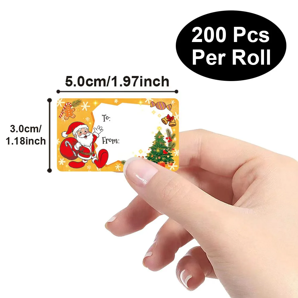200Pcs Christmas To From Gift Tag Stickers 3*5cm Santa Snowman Elk Gnome Self-Adhesive Xmas Gift Name Label Stickers
