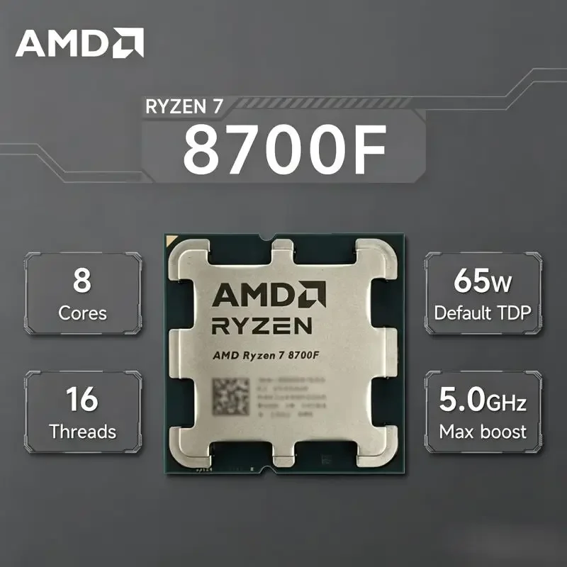 

AMD R7 8700F Ryzen7 4NM 4.1GHz 8C16T 16M L3 65W AM5 DDR5 New CPU Loose Pieces Without Matching Cooler