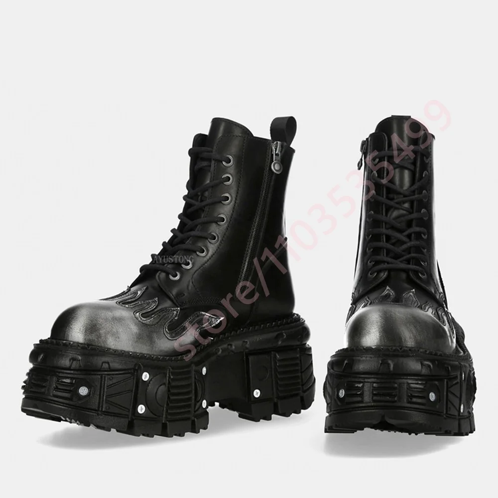 New 2026 Punk Style Platform Studded Motorcycle Boots Black Sporty Casual Ankle Fashion Street Punk Rock Boots Size 35-45
