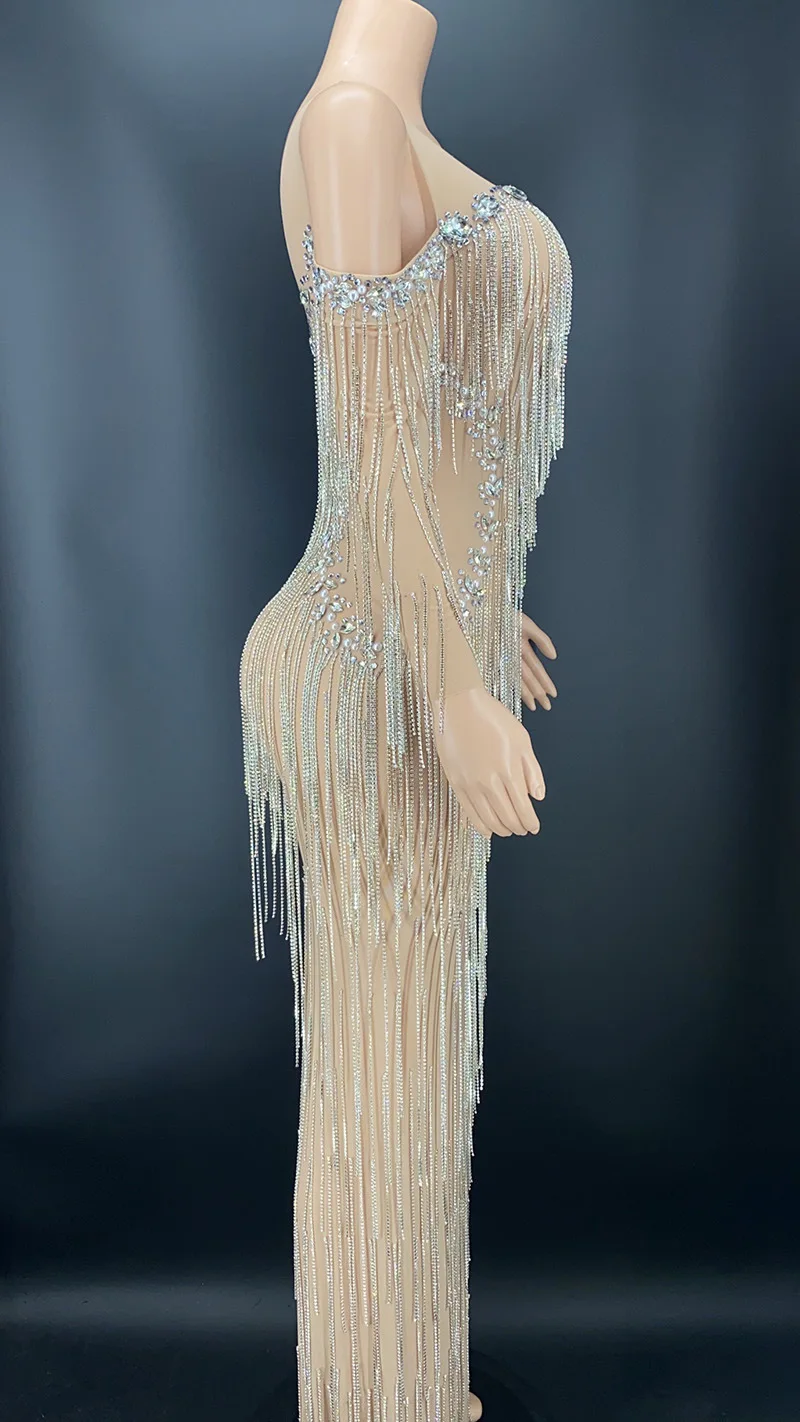 Robe en dentelle transparente à haute élasticité, glands personnalisés, maille, paillettes, sexy, robe moulante, fête d'anniversaire, performance, 2023