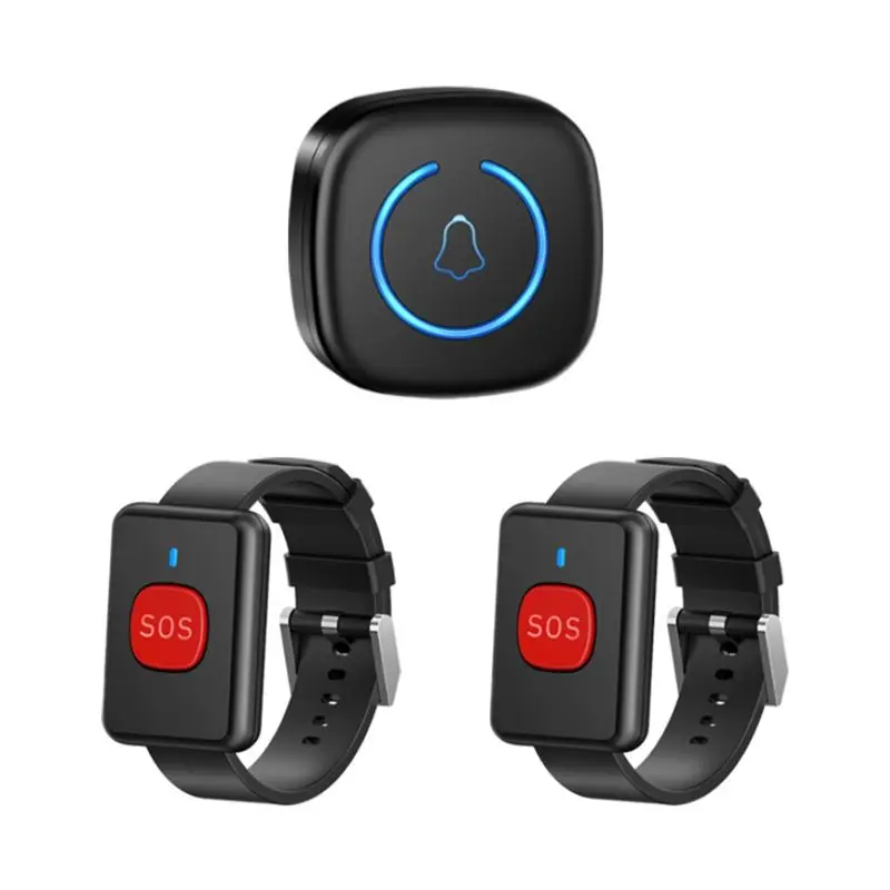 M01K Wireless Emergency SOS Pager Call Button For Kids Elderly Patients Watch Button Emergency Call System US Plug Black