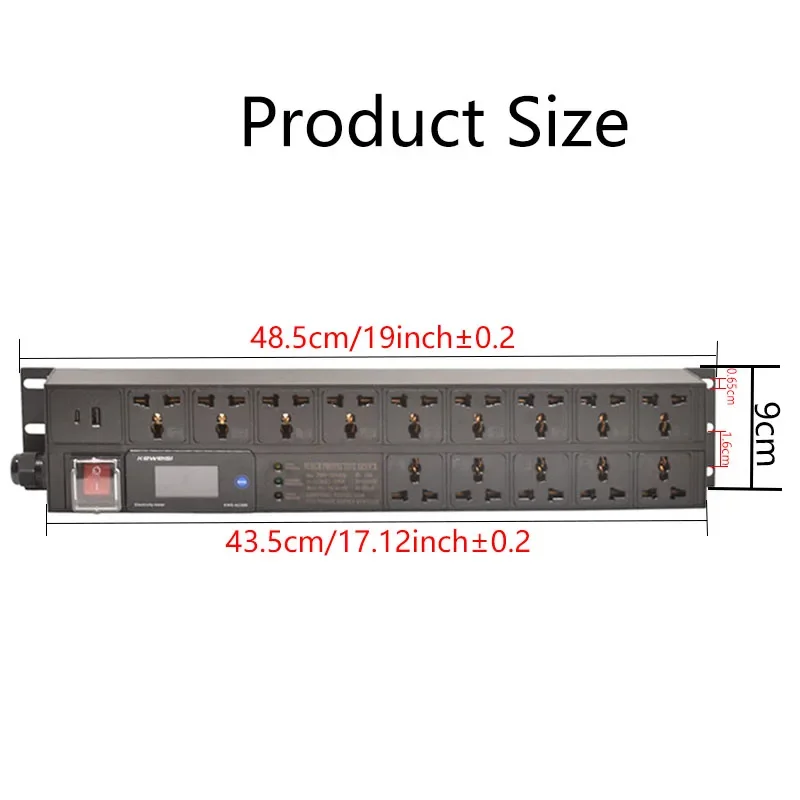 2U Rack Mount PDU Power Strip Voltmeter Ammeter Power Energy Meter 14 Ways Extenison Socket Type-C+USB Surge Overload protector