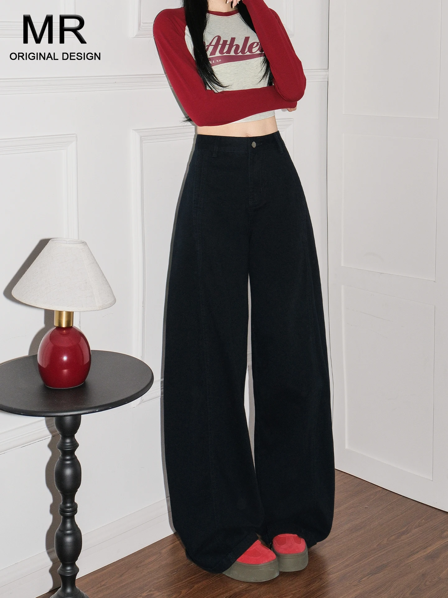 

High Waist Wide Leg Knife Jeans Women's Loose Slimming Floor Length Casual Spring Summer Blue American Retro Style