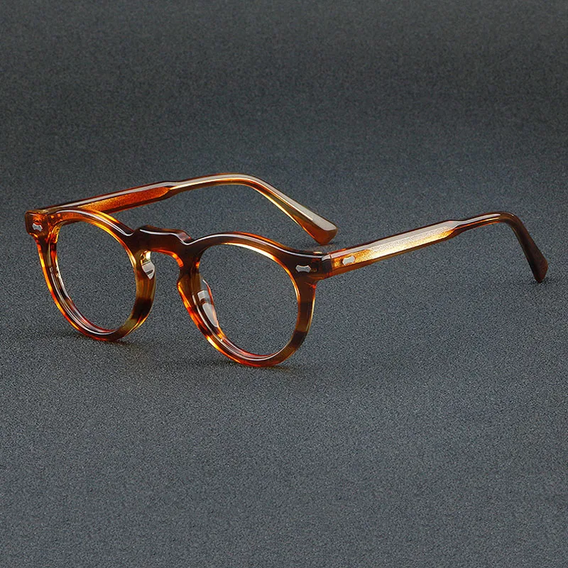 Classic Retro Oval Acetate Glasses Frame Men Women Round Light Brown Stripe Optical Spectacles Can Customize Myopia Reading Lens