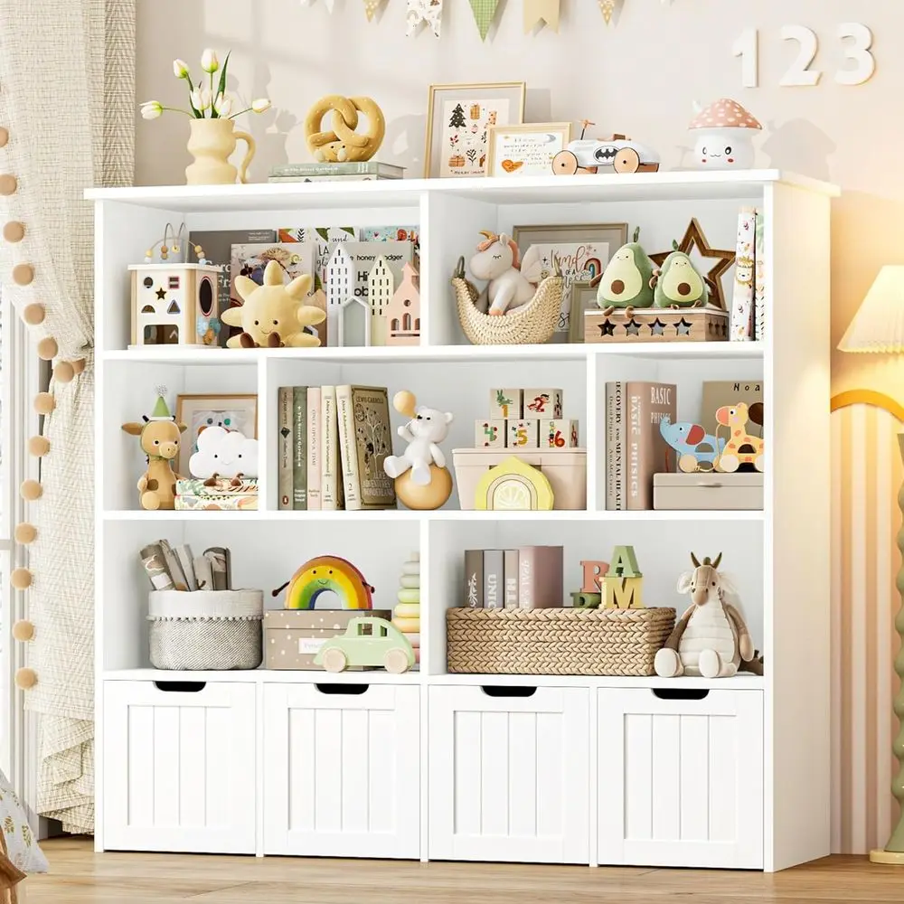 

Children's 4-Chest & 7-Cube Storage Organizer with Wheels, White