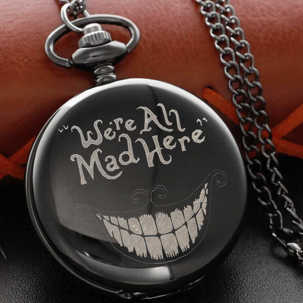 Black Grotesque Smiling Face Pocket Watch Vintage Steampunk Quartz Pocket Watch with Chain Men and Women's Birthday Gift JFC122